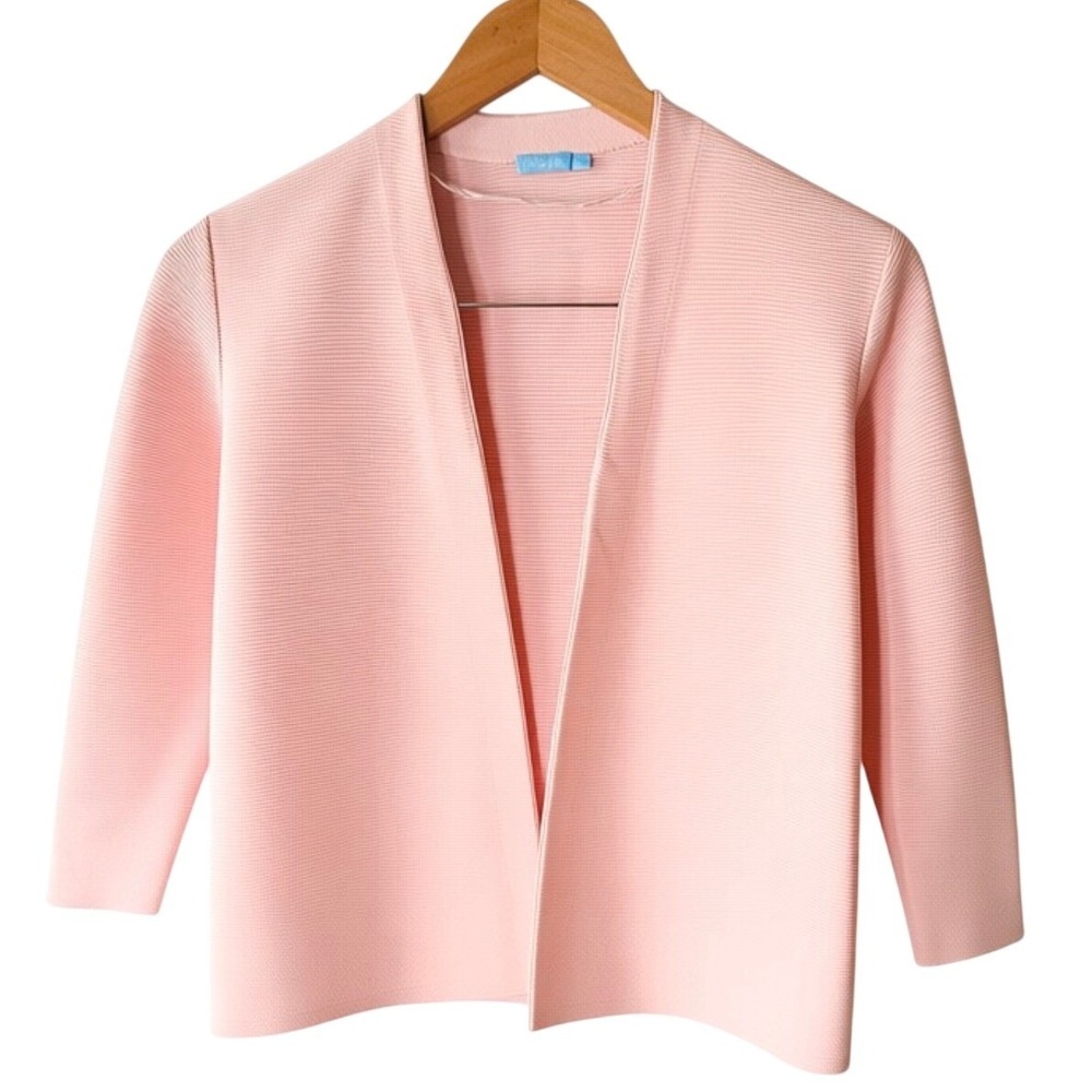 J McLaughlin Pink Cotton Cardigan Sz L Open Front Preppy Sweater